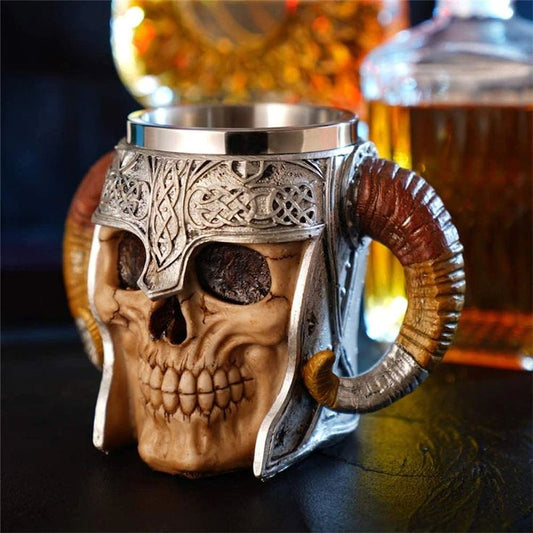 Stainless Steel Skull Mug Viking Drinking Cup Skeleton Resin Beer Stein Tankard Coffee Mug Tea Cup Halloween Gift Bar Drinkware