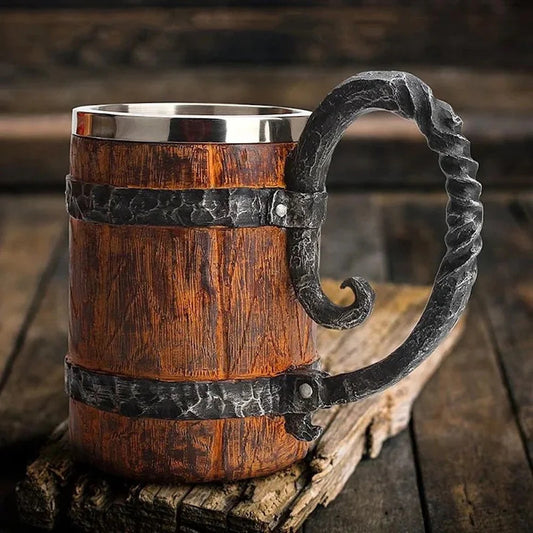 New 500ml Viking Wood style Beer Mug Double Wall Insulated Beer Cup Wine Tumbler Tea Milk Coffee Cup Christmas Decorations